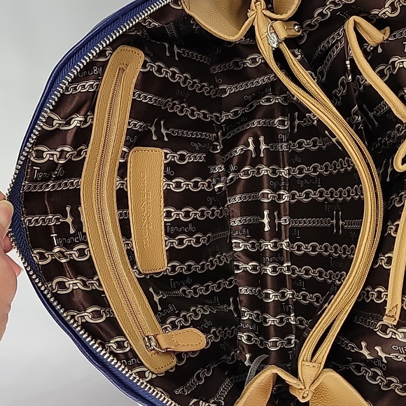 Tignanello Pebbled Leather Color Block Shoulder Bag Navy & Tan - Picture 13 of 16